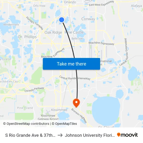 S Rio Grande Ave & 37th St to Johnson University Florida map