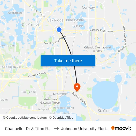 Chancellor Dr & Titan Row to Johnson University Florida map
