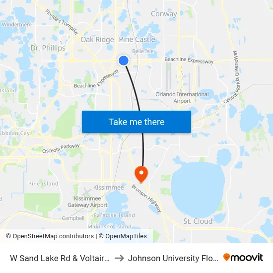 W Sand Lake Rd & Voltaire Dr to Johnson University Florida map