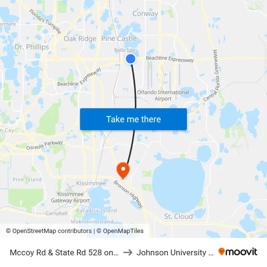 Mccoy Rd & State Rd 528 on Ramp W to Johnson University Florida map