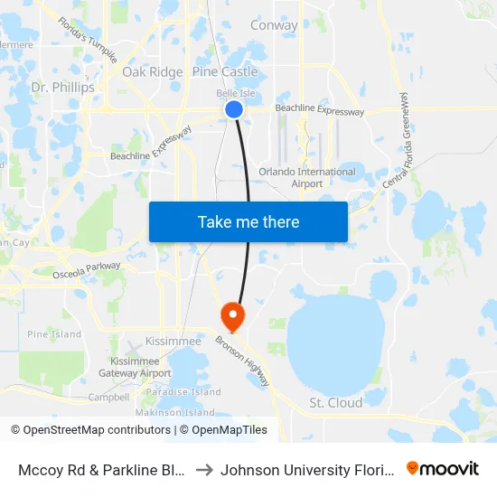 Mccoy Rd & Parkline Blvd to Johnson University Florida map