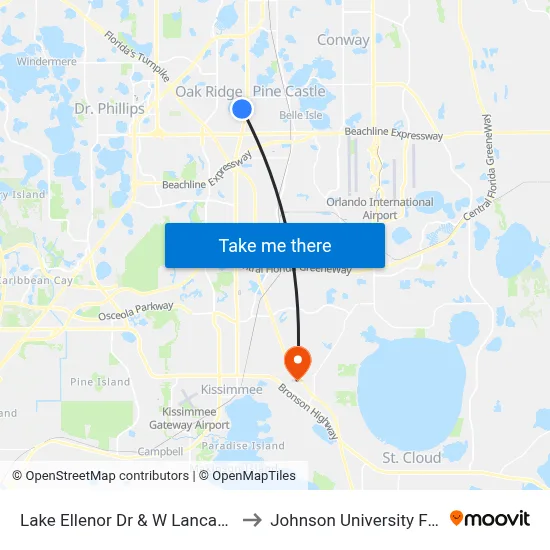Lake Ellenor Dr & W Lancaster Rd to Johnson University Florida map