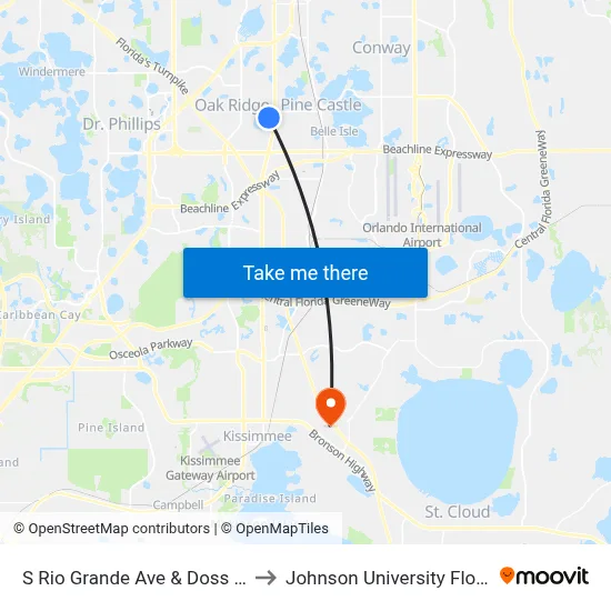 S Rio Grande Ave & Doss Ave to Johnson University Florida map