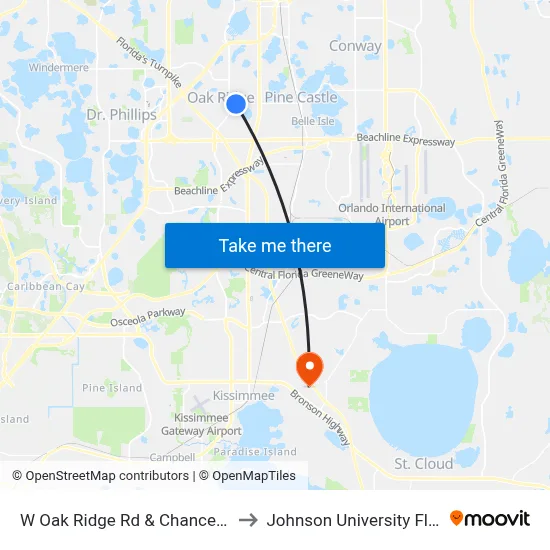 W Oak Ridge Rd & Chancellor Dr to Johnson University Florida map