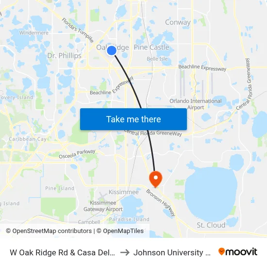 W Oak Ridge Rd & Casa Del Rey Cir to Johnson University Florida map