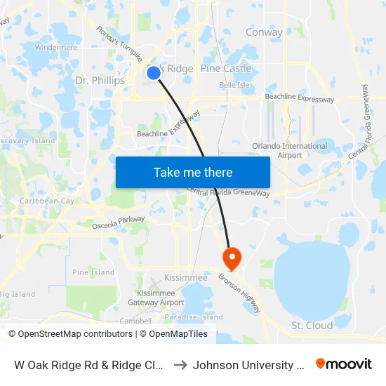 W Oak Ridge Rd & Ridge Club Loop to Johnson University Florida map