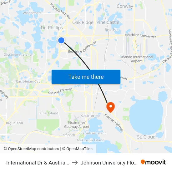 International Dr & Austrian Ct to Johnson University Florida map
