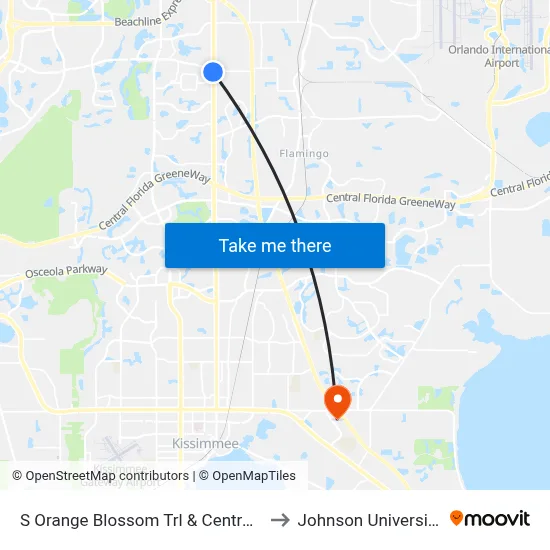 S Orange Blossom Trl & Central Florida Pkwy to Johnson University Florida map