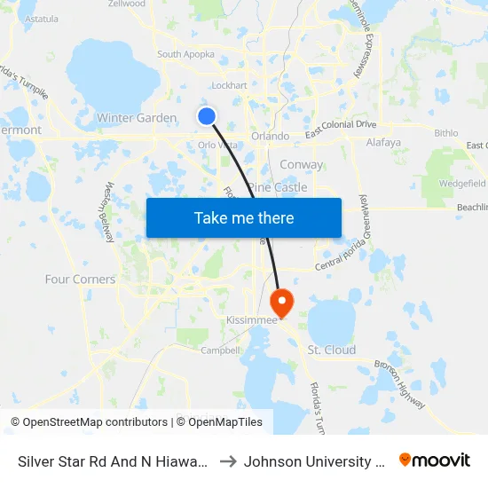 Silver Star Rd And N Hiawassee Rd to Johnson University Florida map