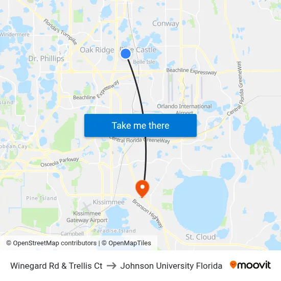 Winegard Rd & Trellis Ct to Johnson University Florida map