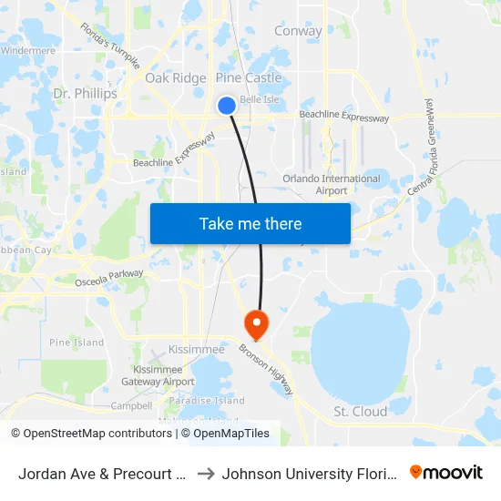 Jordan Ave & Precourt Dr to Johnson University Florida map