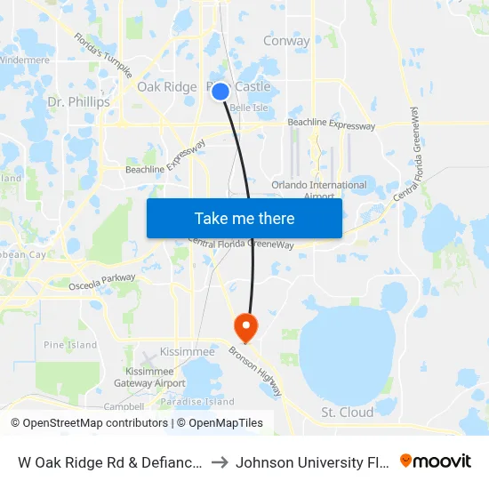 W Oak Ridge Rd & Defiance Ave to Johnson University Florida map