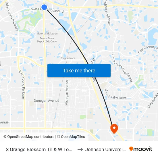 S Orange Blossom Trl & W Town Center Blvd to Johnson University Florida map