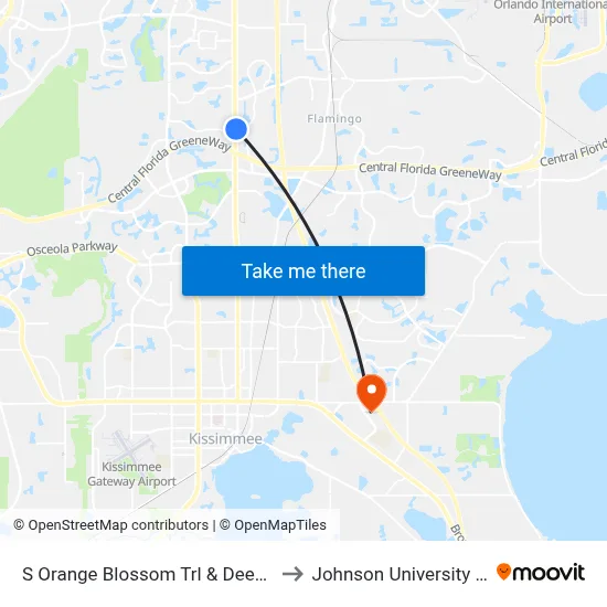 S Orange Blossom Trl & Deerfield Blvd to Johnson University Florida map