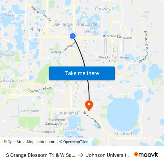 S Orange Blossom Trl & W Sand Lake Rd to Johnson University Florida map