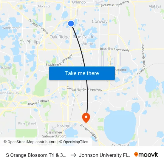 S Orange Blossom Trl & 39th St to Johnson University Florida map