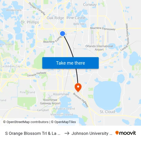 S Orange Blossom Trl & La Quinta Dr to Johnson University Florida map