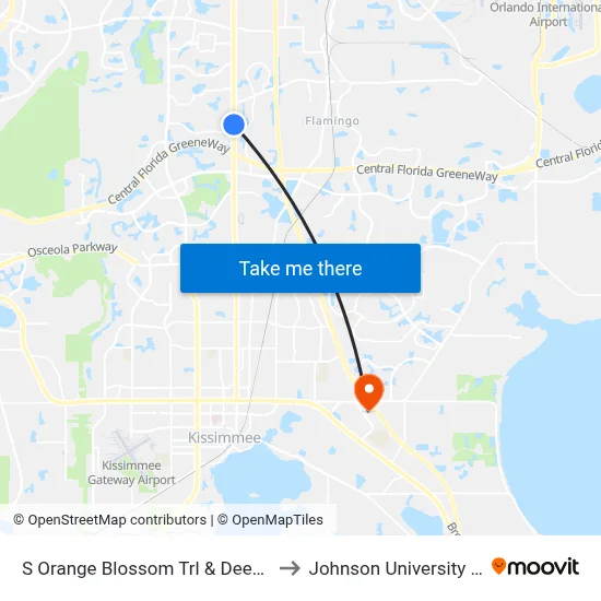 S Orange Blossom Trl & Deerfield Blvd to Johnson University Florida map