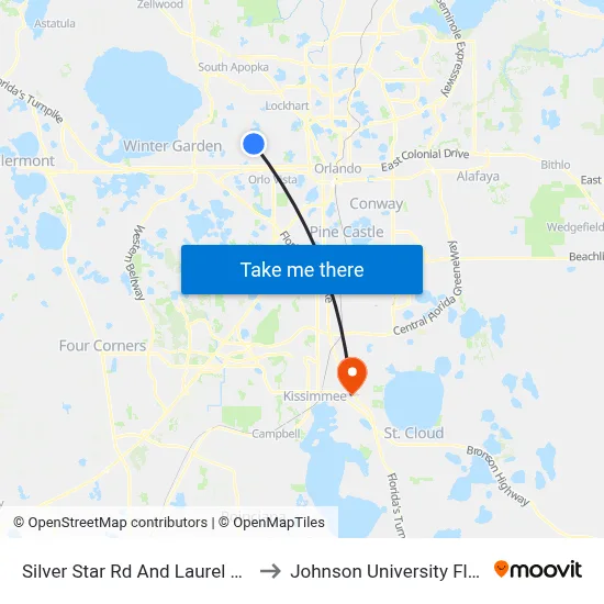 Silver Star Rd And Laurel Hill Dr to Johnson University Florida map