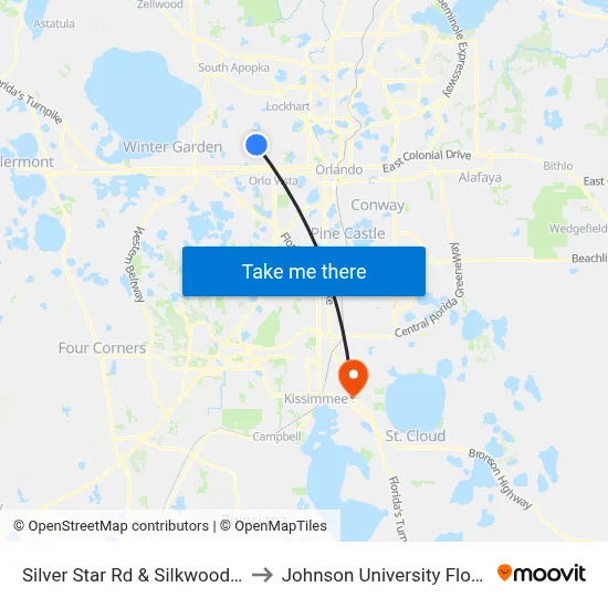 Silver Star Rd & Silkwood Cir to Johnson University Florida map