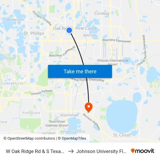 W Oak Ridge Rd & S Texas Ave to Johnson University Florida map