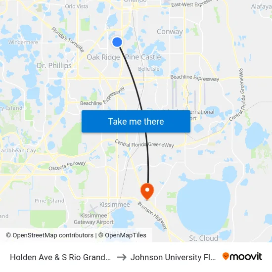 Holden Ave & S Rio Grande Ave to Johnson University Florida map