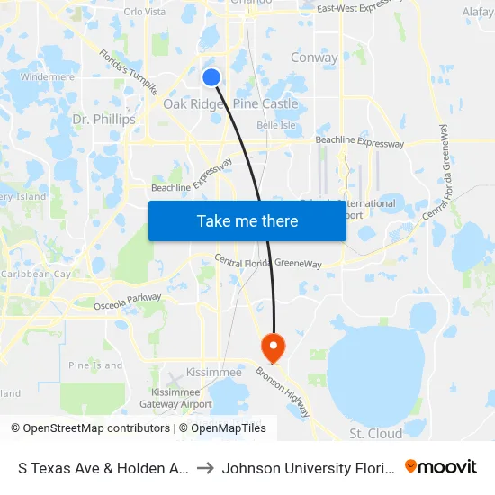 S Texas Ave & Holden Ave to Johnson University Florida map