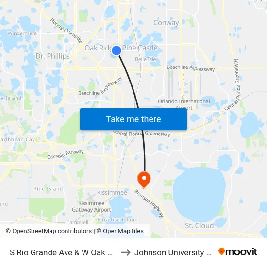 S Rio Grande Ave & W Oak Ridge Rd to Johnson University Florida map