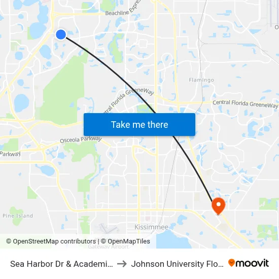 Sea Harbor Dr & Academic Dr to Johnson University Florida map