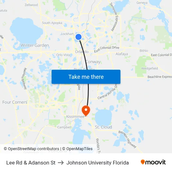 Lee Rd & Adanson St to Johnson University Florida map