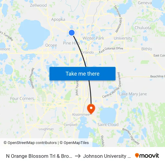 N Orange Blossom Trl & Brownell St to Johnson University Florida map