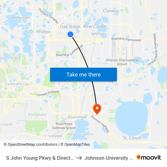 S John Young Pkwy & Directors Row to Johnson University Florida map