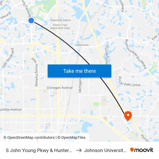 S John Young Pkwy & Hunters Creek Blvd to Johnson University Florida map