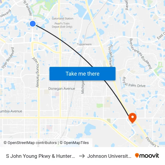 S John Young Pkwy & Hunters Creek Blvd to Johnson University Florida map