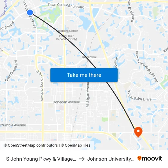 S John Young Pkwy & Village Center Dr to Johnson University Florida map
