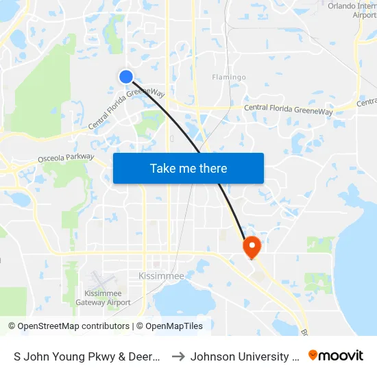 S John Young Pkwy & Deerfield Blvd to Johnson University Florida map