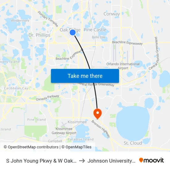 S John Young Pkwy & W Oak Ridge Rd to Johnson University Florida map