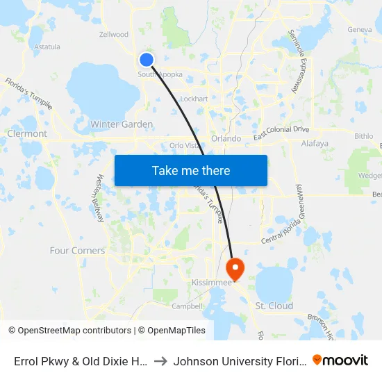 Errol Pkwy & Old Dixie Hwy to Johnson University Florida map