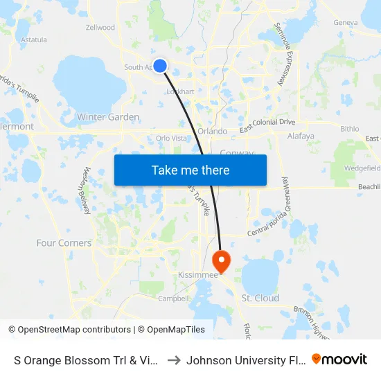 S Orange Blossom Trl & Victor Dr to Johnson University Florida map