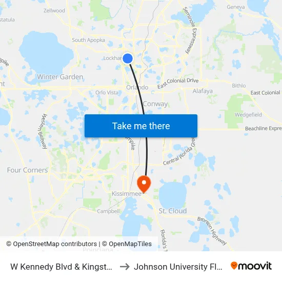 W Kennedy Blvd & Kingston Ct to Johnson University Florida map