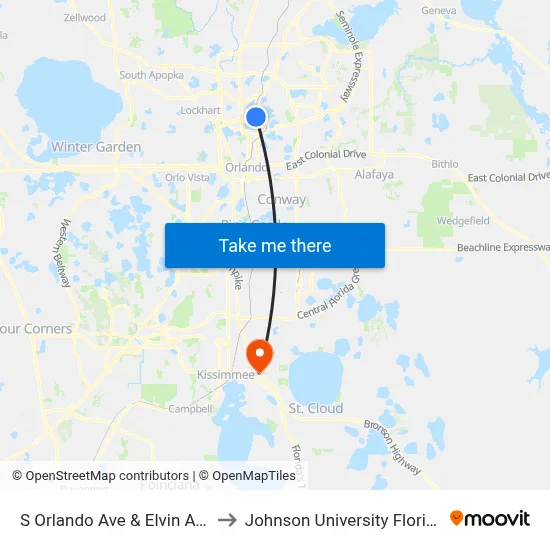 S Orlando Ave & Elvin Ave to Johnson University Florida map