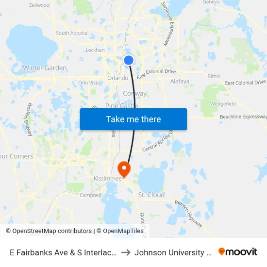 E Fairbanks Ave & S Interlachen Ave to Johnson University Florida map