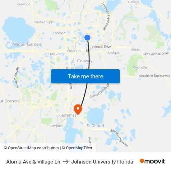 Aloma Ave & Village Ln to Johnson University Florida map