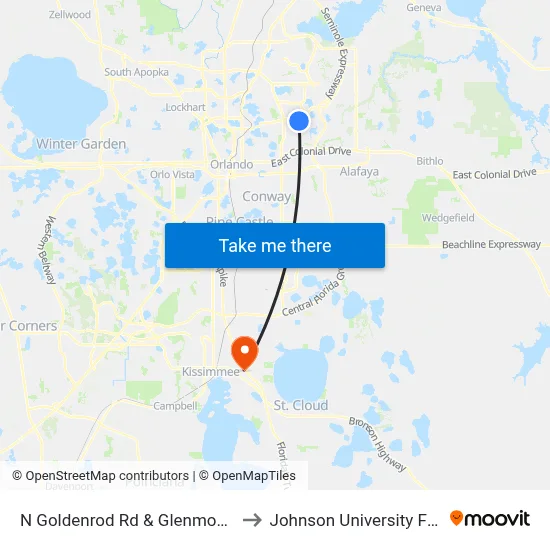 N Goldenrod Rd & Glenmoor Blvd to Johnson University Florida map
