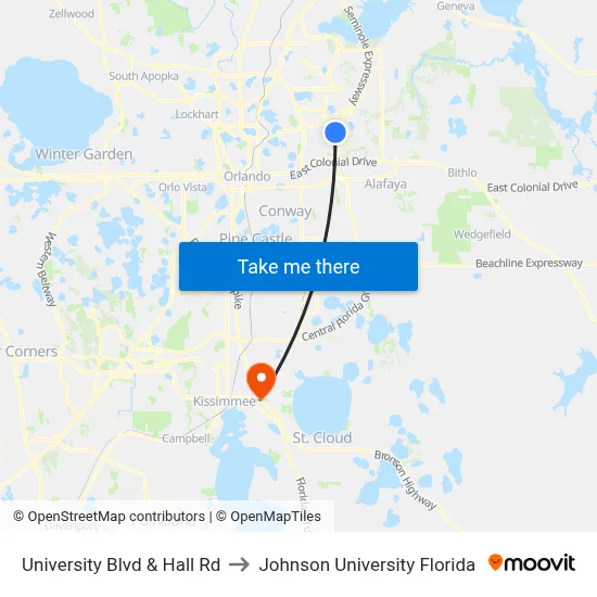 University Blvd & Hall Rd to Johnson University Florida map