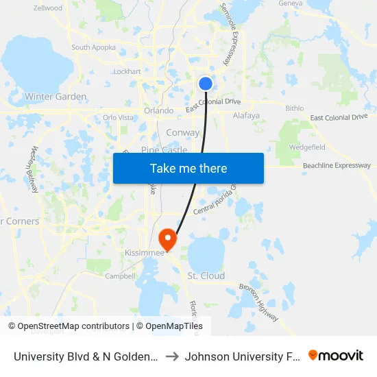 University Blvd & N Goldenrod Rd to Johnson University Florida map