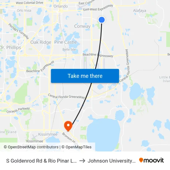S Goldenrod Rd & Rio Pinar Lakes Blvd to Johnson University Florida map