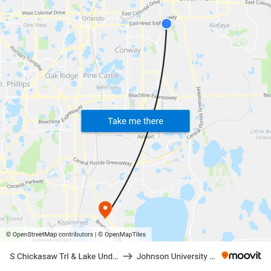 S Chickasaw Trl & Lake Underhill Rd to Johnson University Florida map