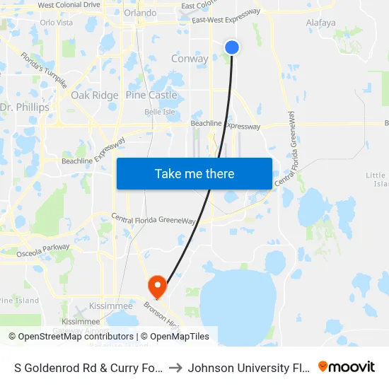 S Goldenrod Rd & Curry Ford Rd to Johnson University Florida map