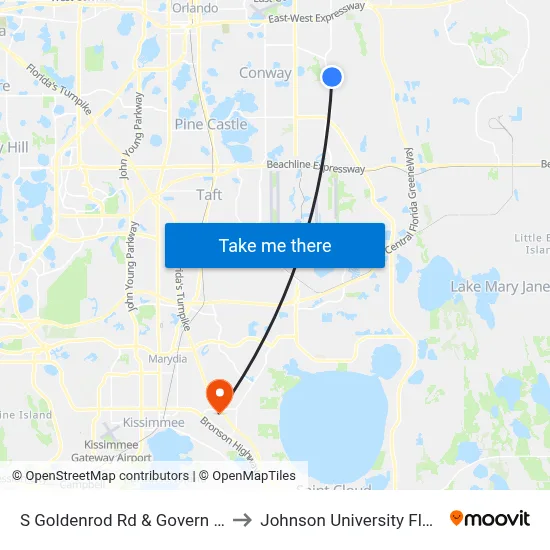 S Goldenrod Rd & Govern Blvd to Johnson University Florida map